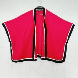 Clothes By Revue Vtg Boiled Wool Red with Black & White Trim Cape Poncho P6031